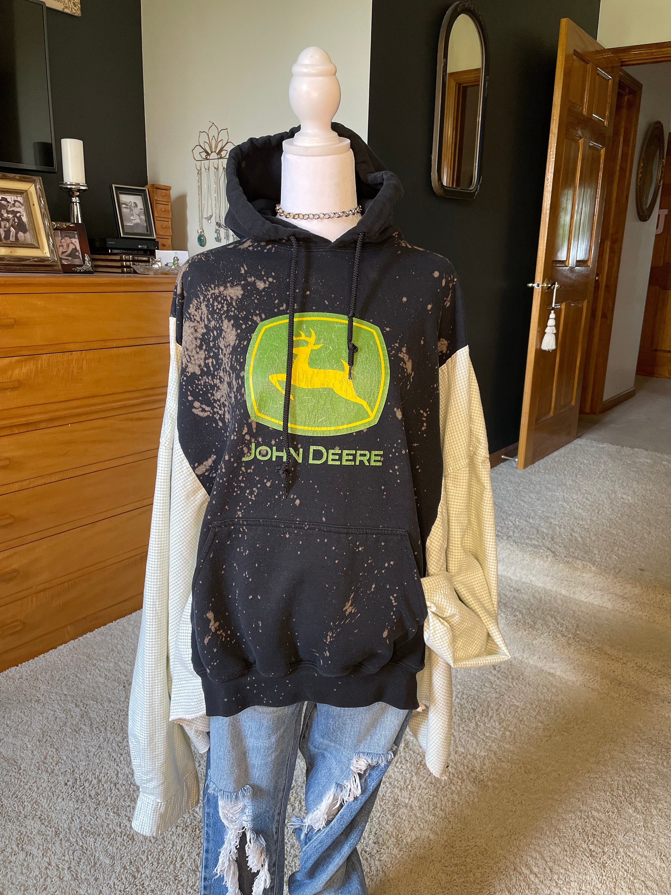 Reworked Upcycled Bleached John Deere Flannel Hoodie - Etsy