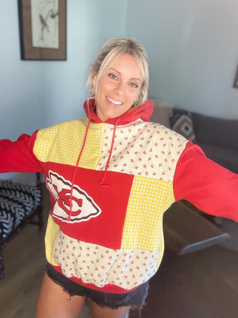 Kansas City Chiefs omarbetad, återvunnen, quiltad huvtröja bild 5