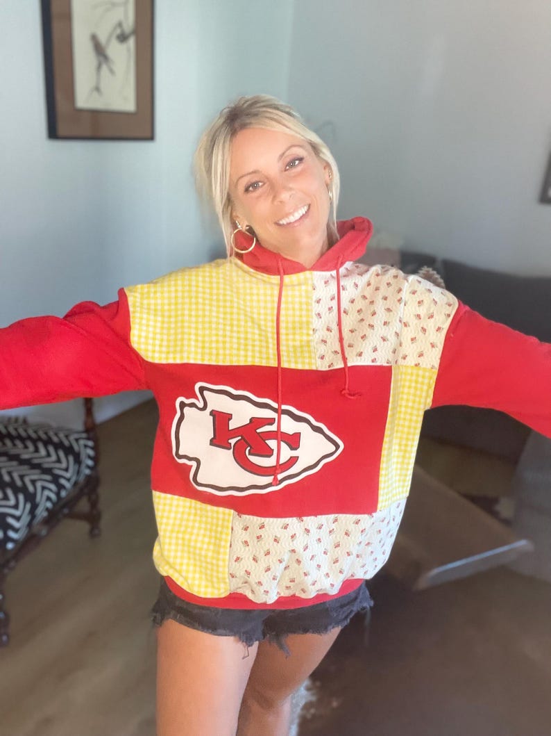 Kansas City Chiefs omarbetad, återvunnen, quiltad huvtröja bild 6