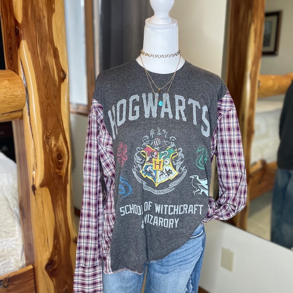 Harry Potter Reworked Upcycled Flannel Tee