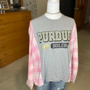 Purdue Universität Upcycled Reworked Flanell T-Shirt