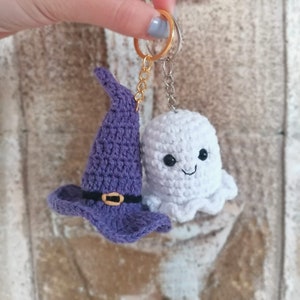 Crochet Amigurumi Ghost, 3D Crochet Witch Hat Keychain, Halloween Gifts