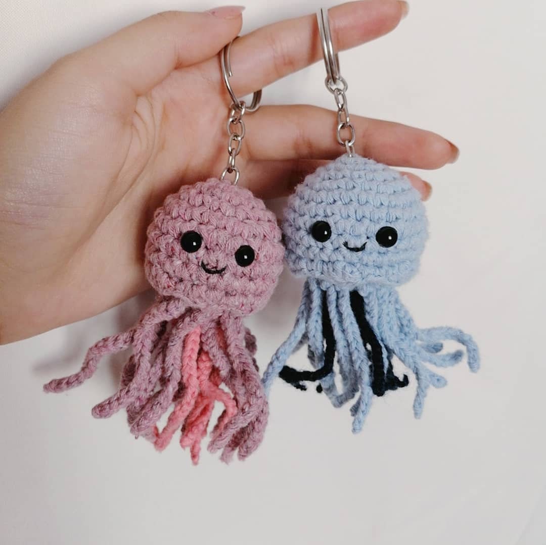 Crochet Jellyfish Keychain, Tiny Crochet Amigurumi Keychain Etsy