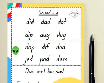 Phonics 'd' sound READ SHEET traceable early reading/phonics practice