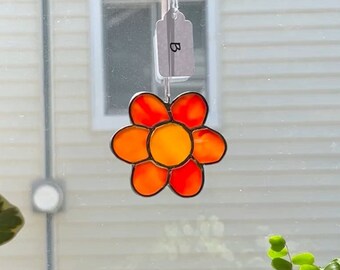 Stained glass flower ornament charm, window hanging, wall hanging home decor, flower lover gift