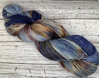 Alaska - Hand Dyed Fingering Sock Yarn, DK Weight, Blue, Brown, Superwash Merino, Nylon