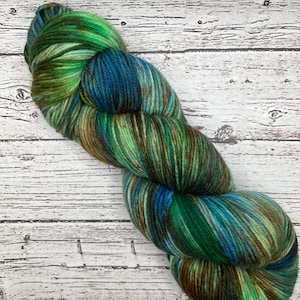 Hand Dyed Superwash Merino Wool Yarn: Cliff of Mohers Green Blue Brown