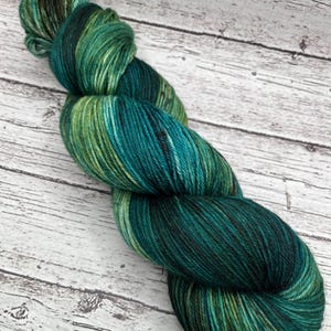 Hand Dyed Superwash Merino Wool Yarn: Green, Blue, Black