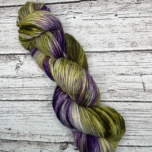 Purple Sage - Hand Dyed Fingering Sock Yarn, DK Yarn, Purple, Green