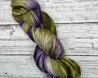 Hand-Dyed Superwash Merino Wool Yarn: Purple Sage, Green