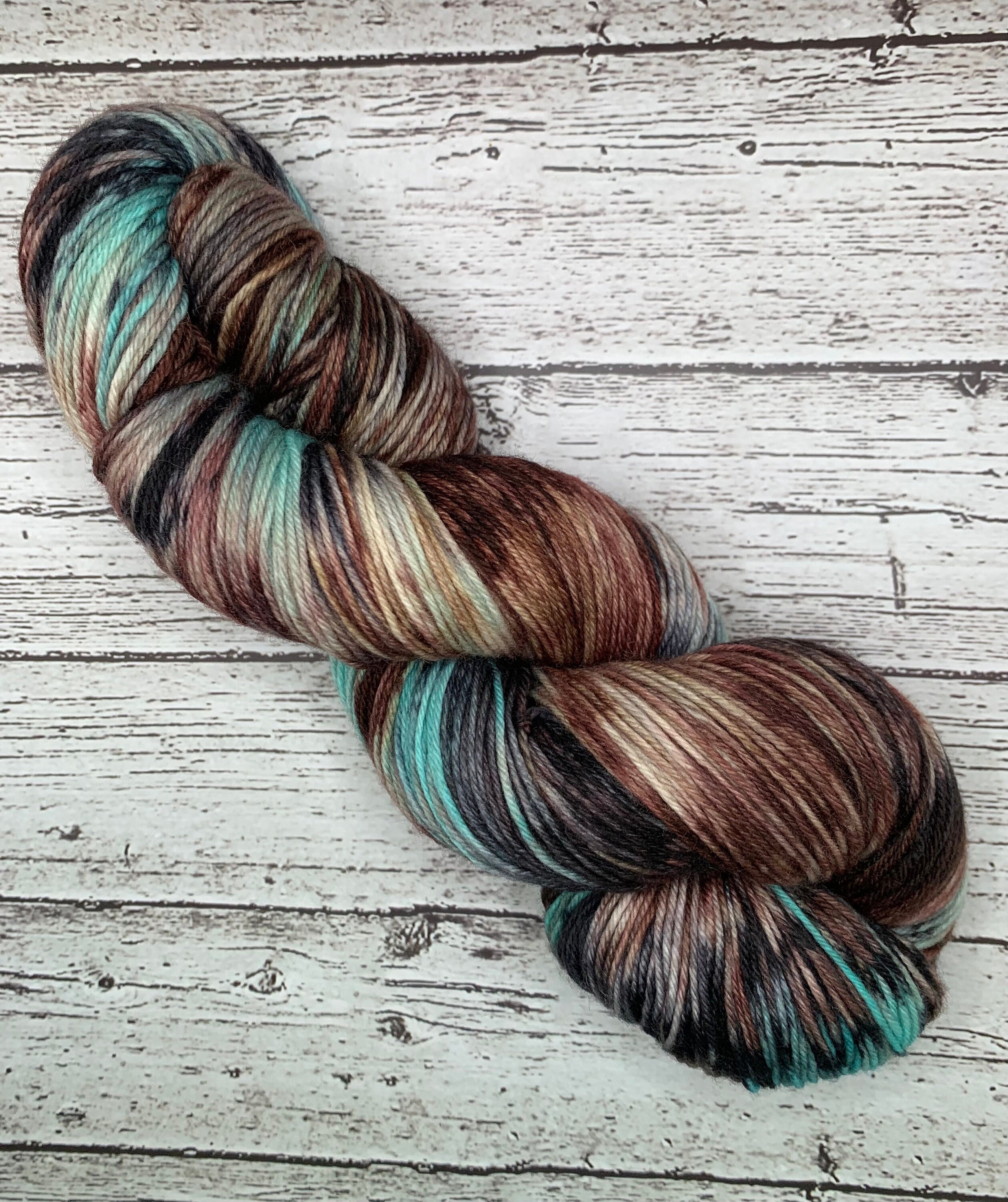 Hand Dyed Superwash Merino Yarn: Mint Chocolate Chip, Black & Brown