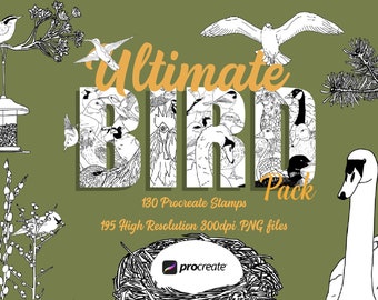 Ultimate Bird Pack | Procreate Brushes and Stamps | digital download | Birds | bird house | trees | branches