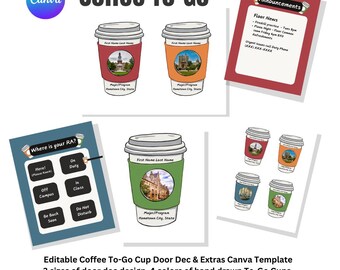 Coffee To-Go Cup Digital Door Decoration / Editable /Canva Template /Printable /RA /Residence Assistant /Name Tag/ College/University/Coffee