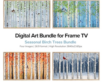 Seasonal Birch Trees Digital Art for Frame TV | Birch Trees | Samsung Frame TV | Fall | Winter | Summer |  Spring | Birds