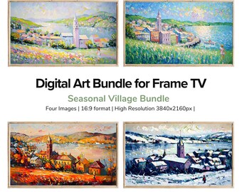 Seasonal Village Art for Frame TV | Samsung Frame TV | Fall | Winter | Summer |  Spring | Village | Paintings | Seasonal