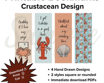 Crustacean Printable Digital Bookmarks / Book Lover / Digital / Printable / Bookmarks /Books / Lobster / puns / sea shell / crab / Reader