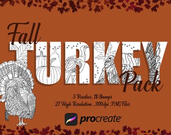 Fall Turkey Pack | Procreate Brushes and Stamps | Digital Download | turkey | Leaves | Autumn | Fall | Thanksgiving | brushes | stamp