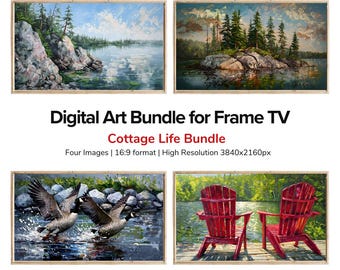 Cottage Life Digital Art for Frame TV | Cottage Life | Samsung Frame TV | Lake | Canada Geese | Summer |  Nature | Birds | Adirondack Chairs
