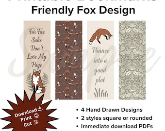 Friendly Fox Digital Printable Bookmarks / Book Lover / Digital / Printable / Bookmarks /Books / Woodland / Foxes / Reader