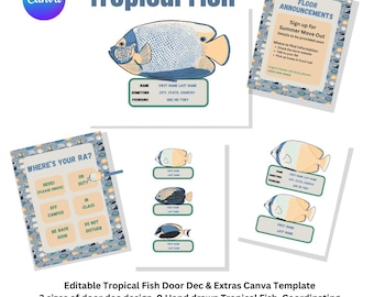Tropical Fish Door Decoration / Editable /Canva Template / Printable /RA /Residence Assistant /Name Tag / College / University / Fish