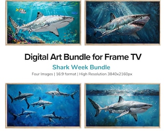 Shark Week Art for Frame TV | Samsung Frame TV | Sharks | Ocean | Discovery |  Shark Week | Predator | Paintings |