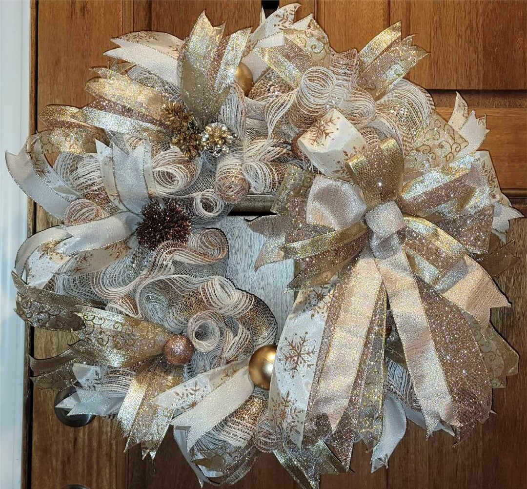 Rose Gold Wreath Deco Mesh Wreath Front Door Decor Front Etsy