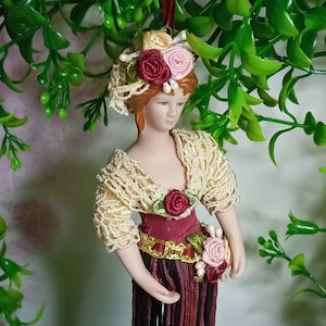 Vintage Porcelain Victorian Lady Tassel Doll Ornament image 1