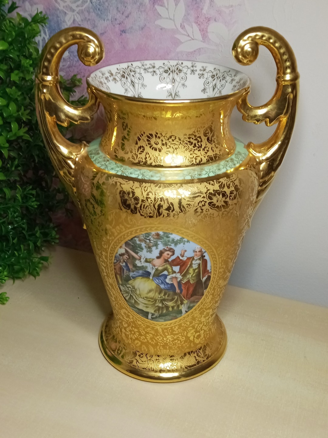 Vintage Le Mieux Vase 24 Karat Handdecorated Etsy