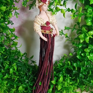 Vintage Porcelain Victorian Lady Tassel Doll Ornament image 2