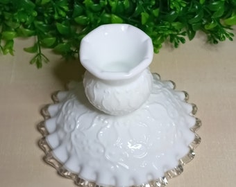 フェントン シルバー クレスト ホワイトガラス キャンドルホルダー