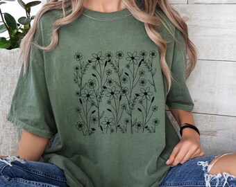 Cottage Core Flowers T Shirt Wildflower T-Shirt Comfort Colors® Floral Nature Shirt Botanical Tee Wildflower Shirt Gift for Womens Birthday