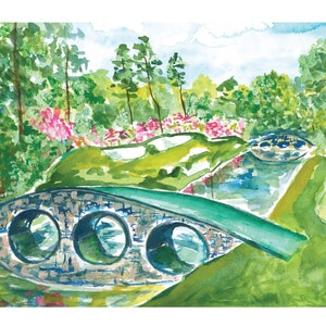 AMEN CORNER WATERCOLOR Painting, Augusta National Golf Course, Golf Art Print, frame not included image 2