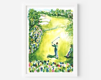 ARNIE PALMER - Teeing off at 1962 Masters Tournament, Watercolor Print, frame not included
