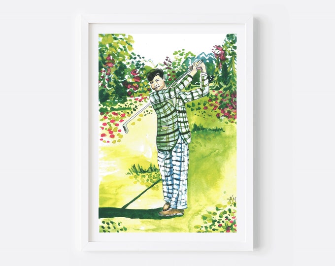 GOLF GUY watercolor print, vintage golf art