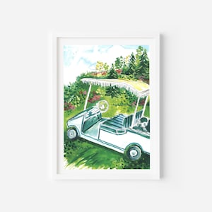 VINTAGE GOLF CART watercolor print, Golf Art, Golf Decor, frame not included