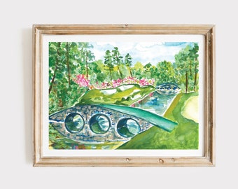 AMEN CORNER WATERCOLOR Painting, Augusta National Golf Course, Golf Art Print, frame not included