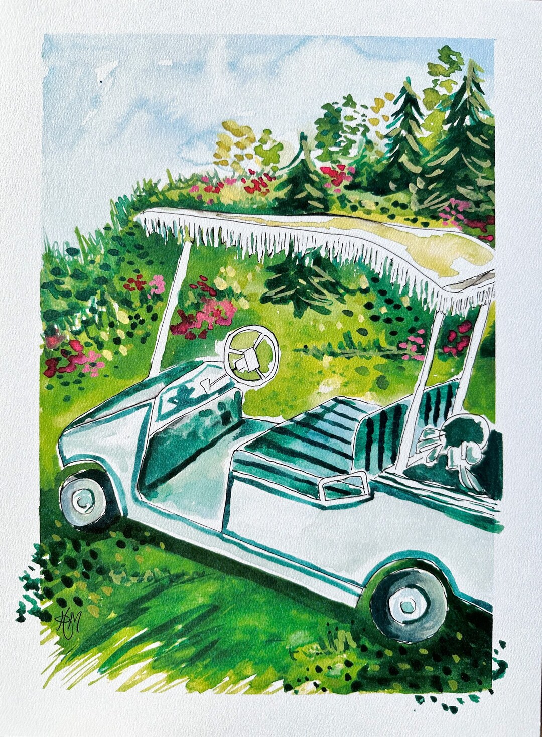 GOLF CART ART Watercolor Print - Etsy