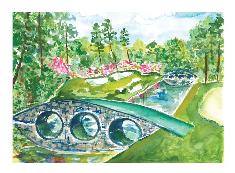 AMEN CORNER WATERCOLOR Painting, Augusta National Golf Course, Golf Art Print, frame not included image 2