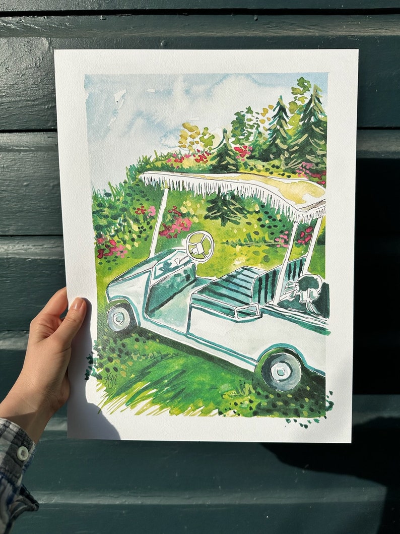 VINTAGE GOLF CART Watercolor Print - Etsy