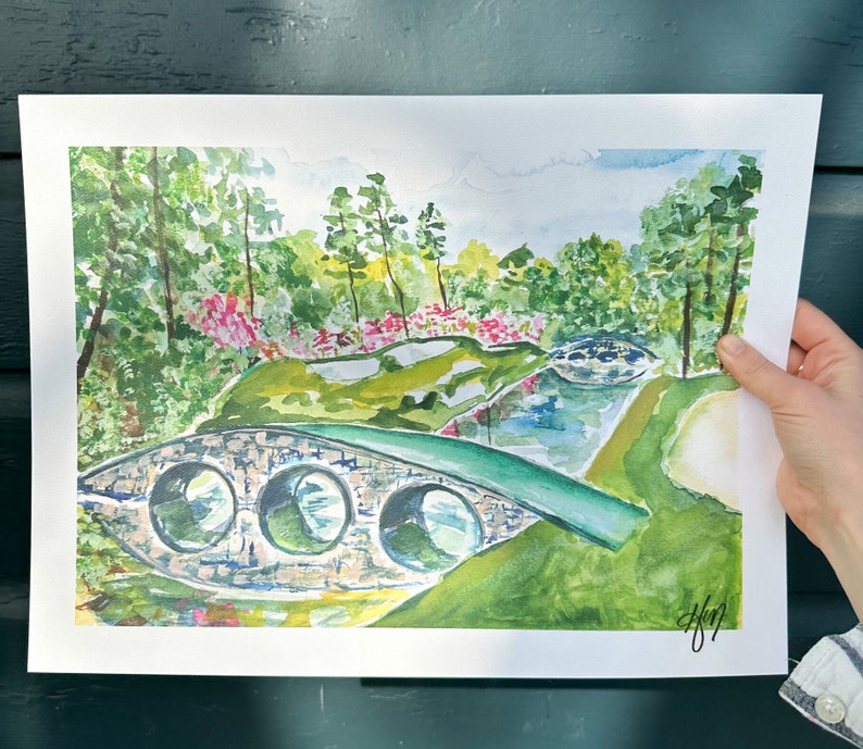 AMEN CORNER WATERCOLOR Painting, Augusta National Golf Course, Golf Art Print, frame not included image 4