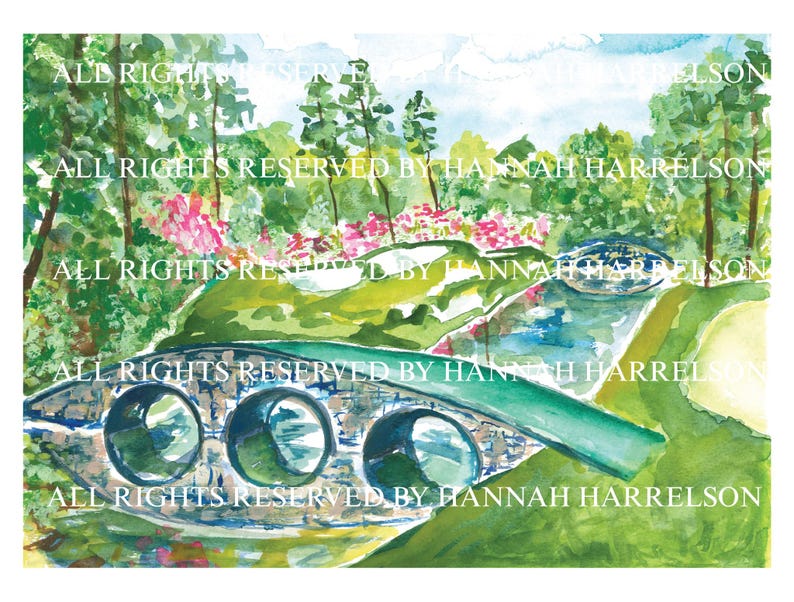 AMEN CORNER WATERCOLOR Painting, Augusta National Golf Course, Golf Art Print, frame not included image 2
