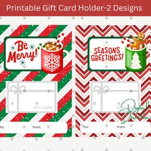 Porte-cartes cadeau à imprimer pour les fêtes de Noël, 5 x 7 cafés, chocolat chaud au dos pour cartes, Cartes de voeux pour les fêtes, Deux modèles