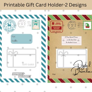 Porte-cartes cadeau imprimable Noël North Pole Mail, support de carte cadeau 5 x 7, carte de voeux de vacances, deux modèles