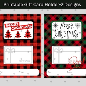 Titulaire de carte-cadeau imprimable de vacances de Noel, support de carte-cadeau de 5x7 Plaid rouge noir, carte de voeux de vacances, deux conceptions