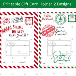 Santa Christmas North Pole Mail Printable Gift Card Holder, 5x7 Gift Card Backing, Holiday Greeting Card, Two Designs