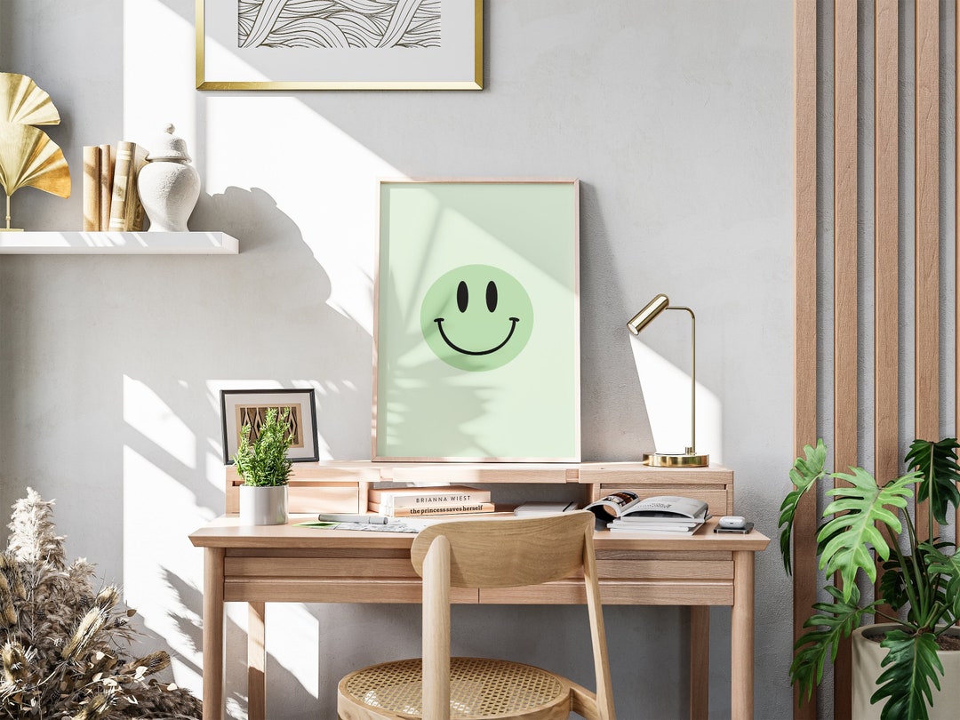 Sage Green Single Smile Face Printable Wall Art Smiley Emoji Etsy
