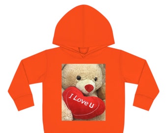 Toddler Pullover Fleece Hoodie. Teddy Bear. I Love U Heart. Toddler Boy & Toddler Girl Hoodie. Christmas Gifts.  30 % Off. Free Shipping.