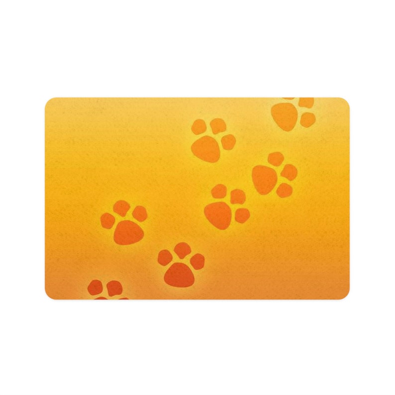 Pet Food Mat 12x18. Retro Orange Paw Prints. Pet Supplies. Pet Mats