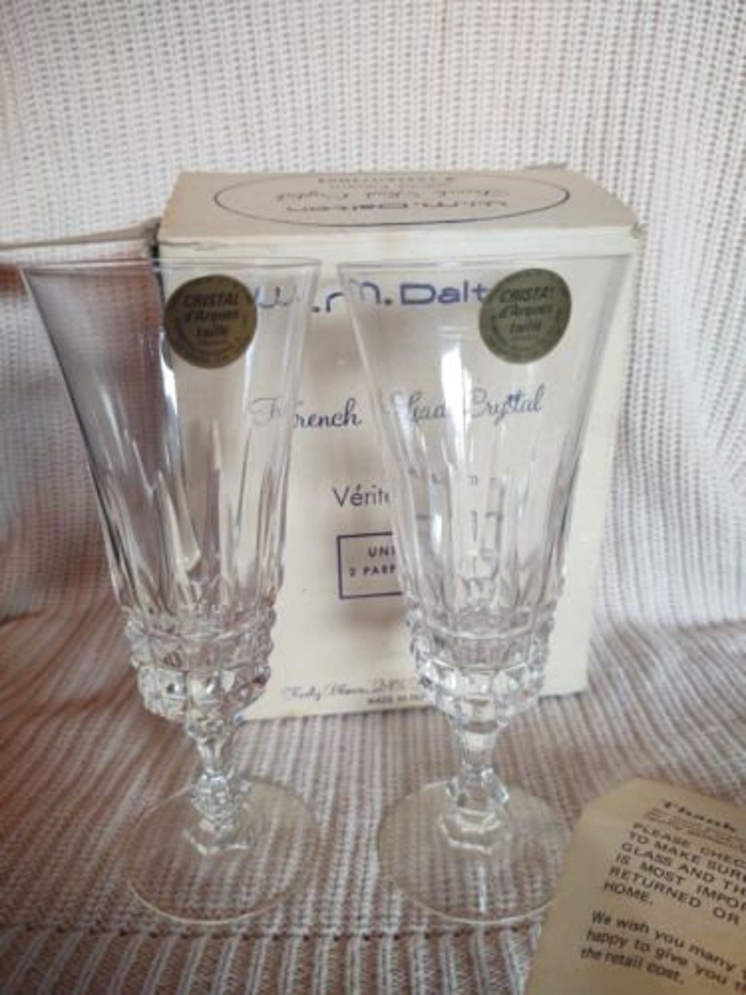 Vintage W M Dalton French Lead Crystal No.2 Wine Glasses in Box Verite