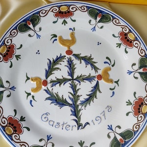 1973 Royal Delft EASTER Charger Delfts Polychroom Cross Birds Polychrome Schotel Plate De Porceleyne Fles Netherlands in original box